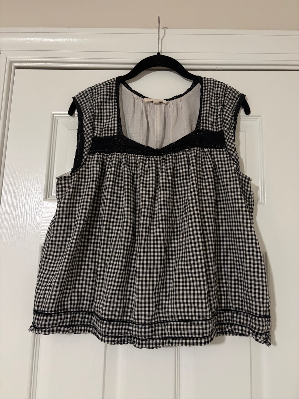 Lucky Brand Black & White Gingham Smocked Yoke Camisole